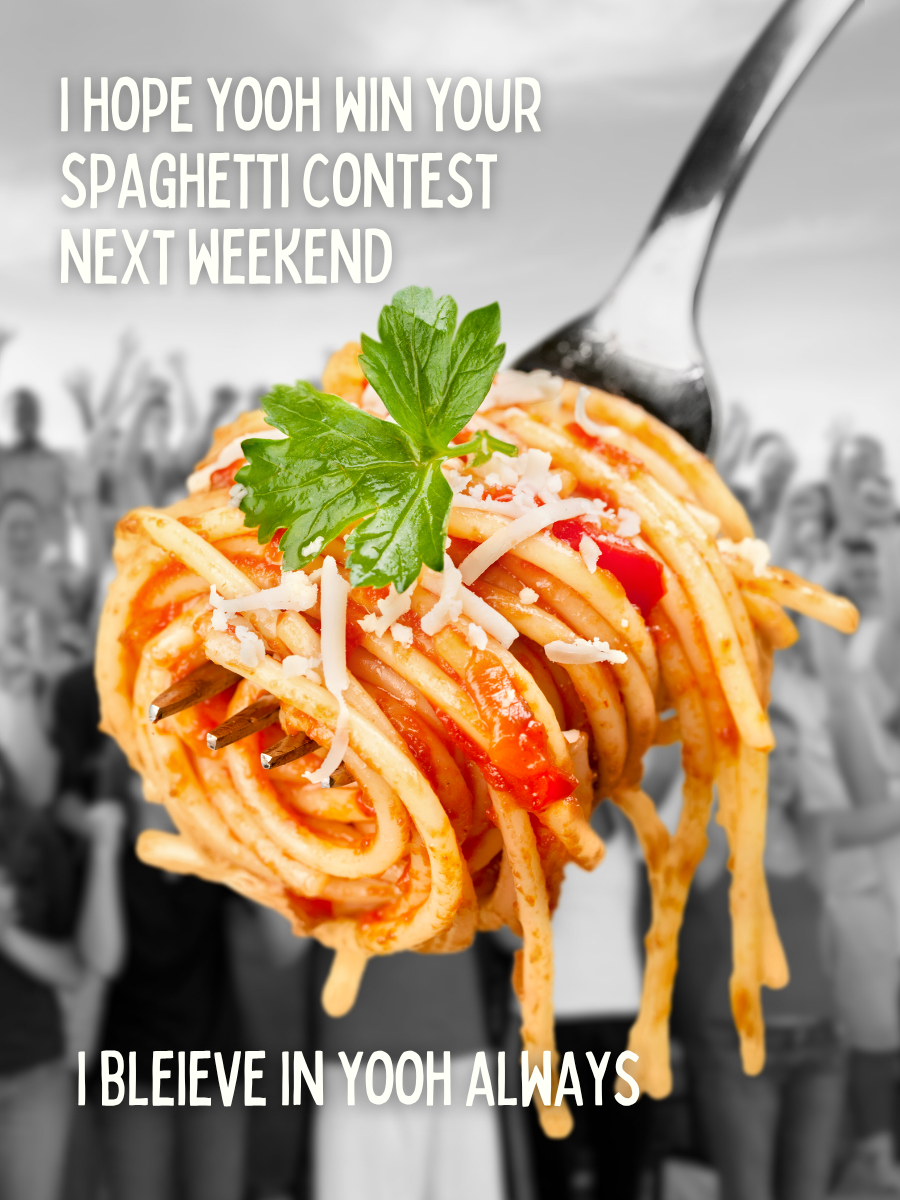i believe in yooh spaghetti contest card