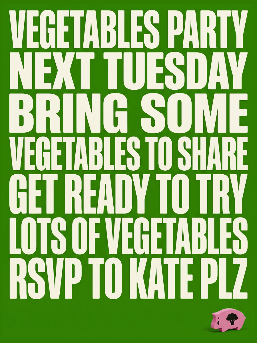 invitation to kate's vegetables party card