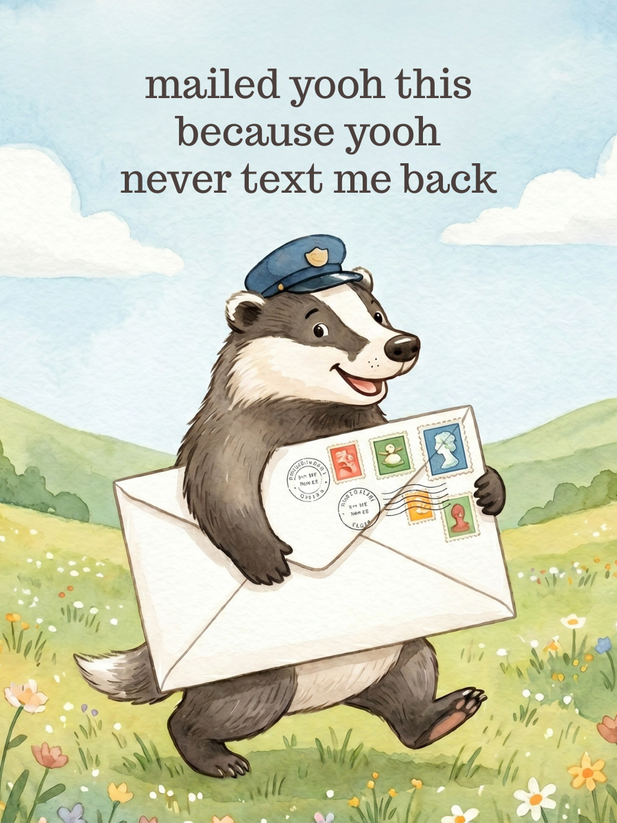 mailed yooh this because yooh never text me back card